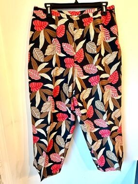 VTG Robbie Bee 100% Silk Pants Leaf Pattern Fully Lined Cropped Capri Women 14